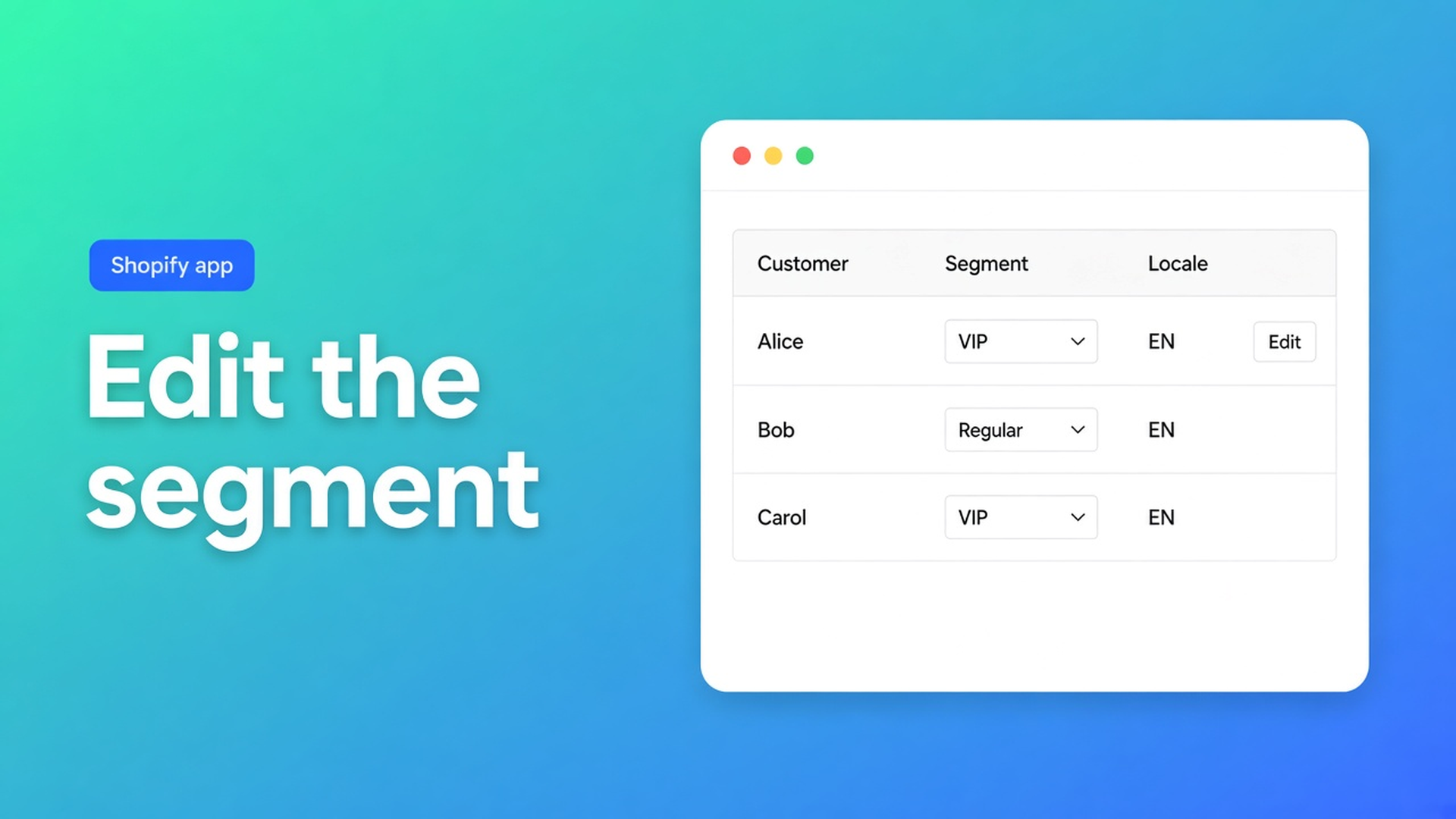 Shopify bulk edit customer segments: load the segment, Edit in bulk, apply locale or tax exempt. Select-all up to 50,000 — keep the tab open on Save.