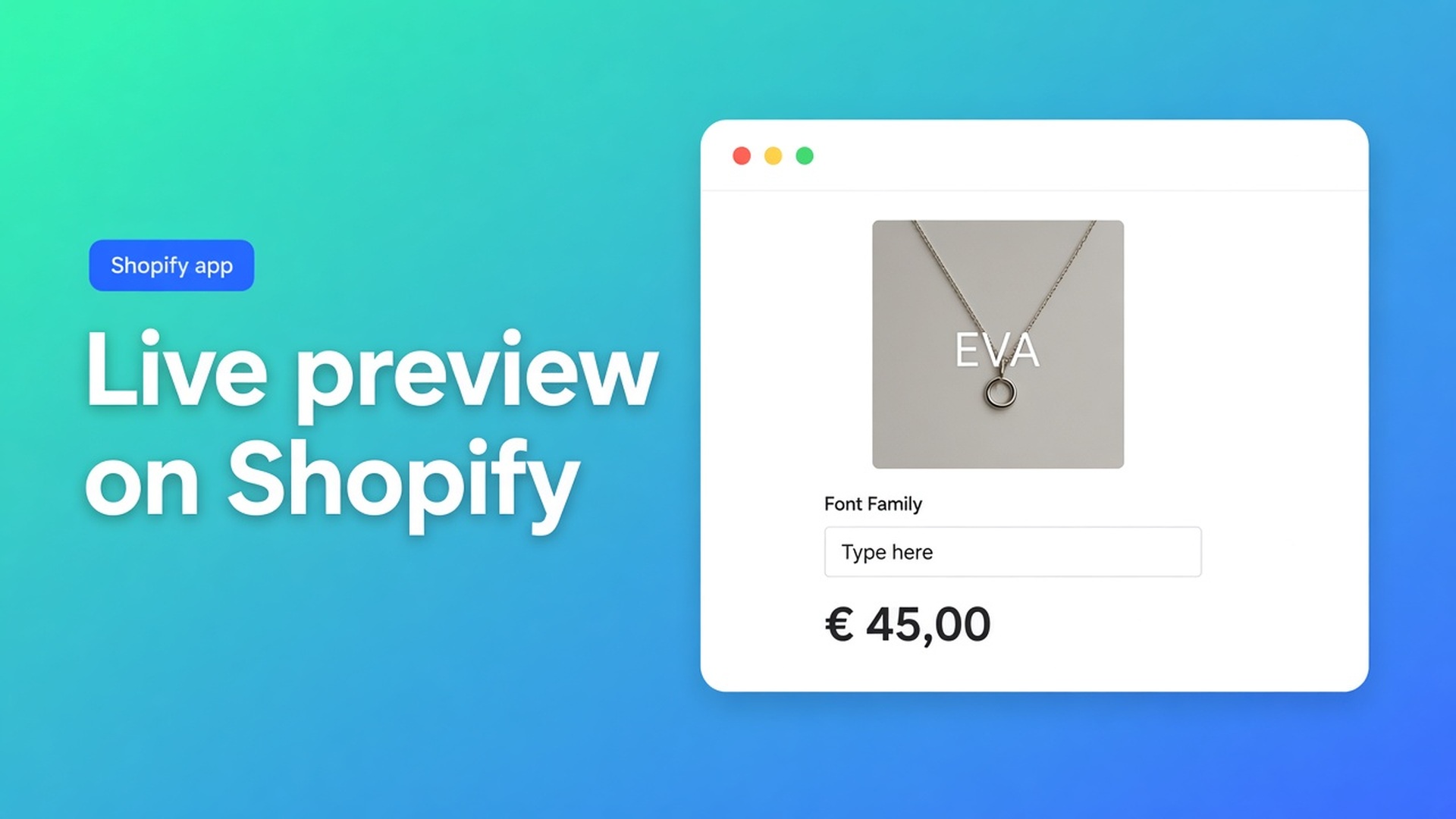 Shopify product personalizer live preview: overlay engraving or a name on the product photo, with a live price — no variant per phrase.
