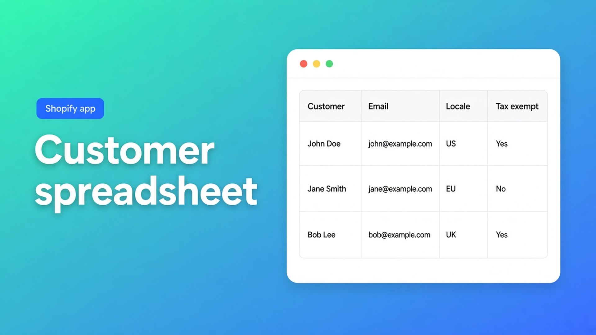 Shopify customer spreadsheet editor in admin: change locale, tax exempt and tags in cells, keep them staged, and only then send them with the save bar.