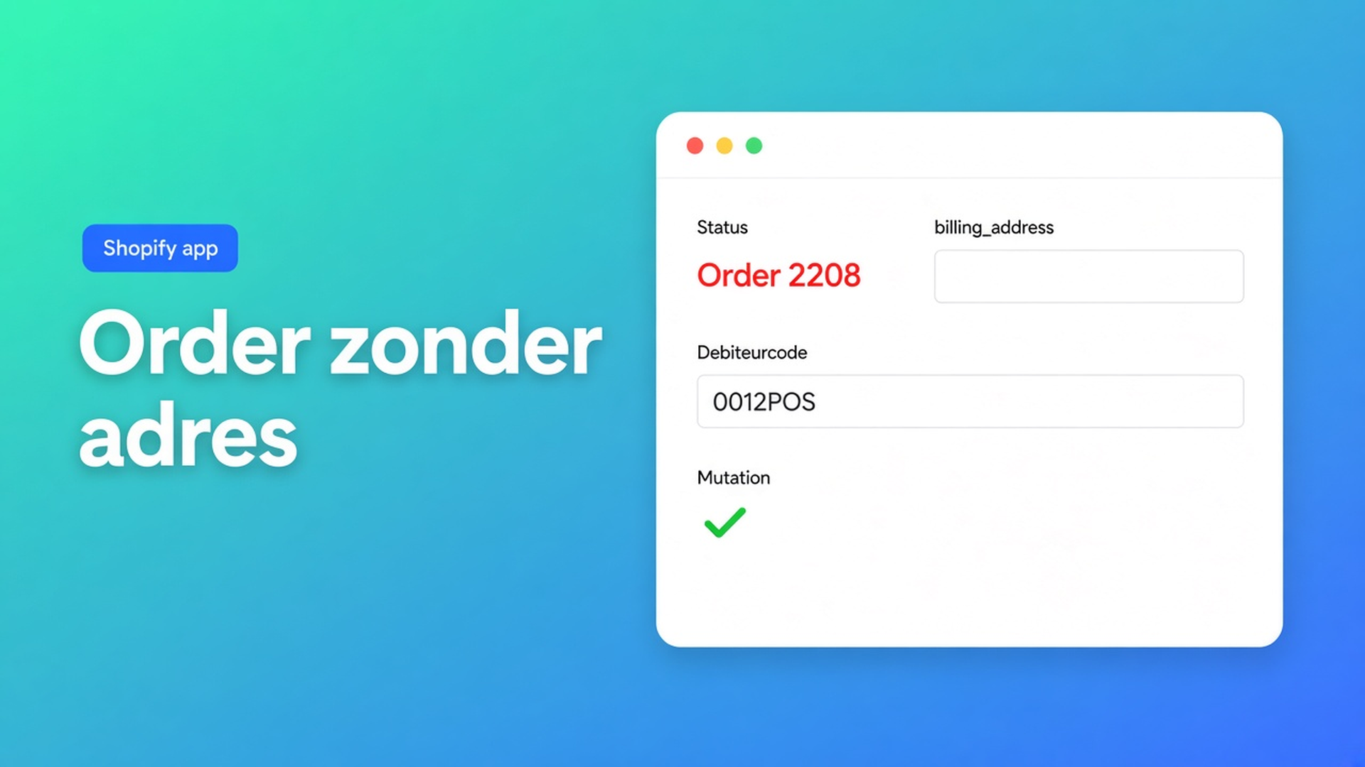 Shopify order zonder factuuradres e-Boekhouden: POS of handmatige order strandt op billing_address. Zet een standaarddebiteur en duw opnieuw.