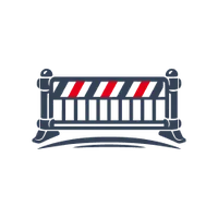 Liegendes, blau-weiß-rotes Barber-Pole-Symbol mit geschwungenem Element auf weißem Hintergrund.
