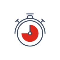 Stoppuhr-Symbol mit rotem Segment, das einen Zeitabschnitt darstellt.