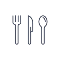 Linien-Icon von Besteck: Gabel, Messer und Löffel untereinander.
