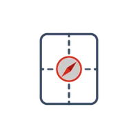 Symbol eines Kompasses in einem durch gestrichelte Linien geteilten Quadrat für Navigation.