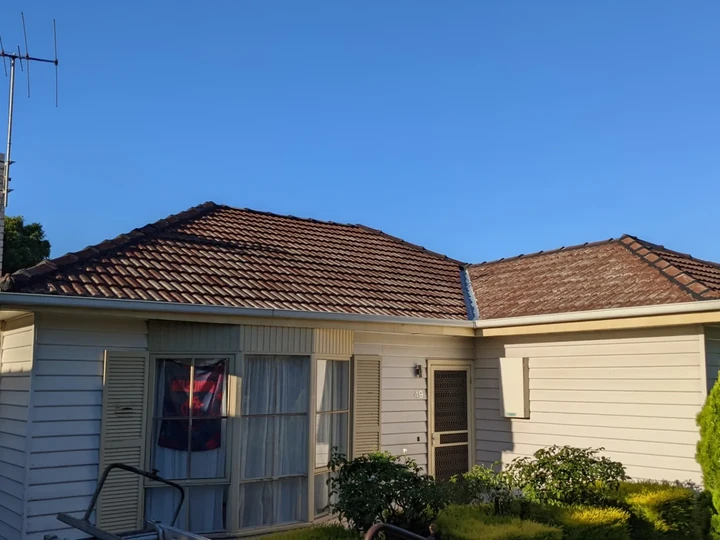 Essendon roof before restoration, faded and algae-covered