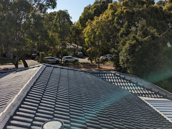 Tile roof after restoration, cleaned and recoated
