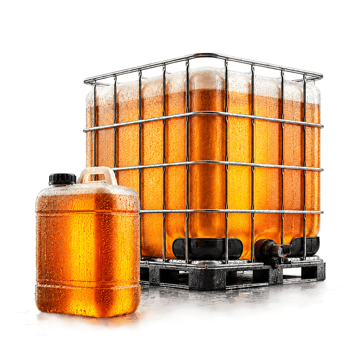 IBC-container en jerrycan gevuld met drank voor bulkverkoop.