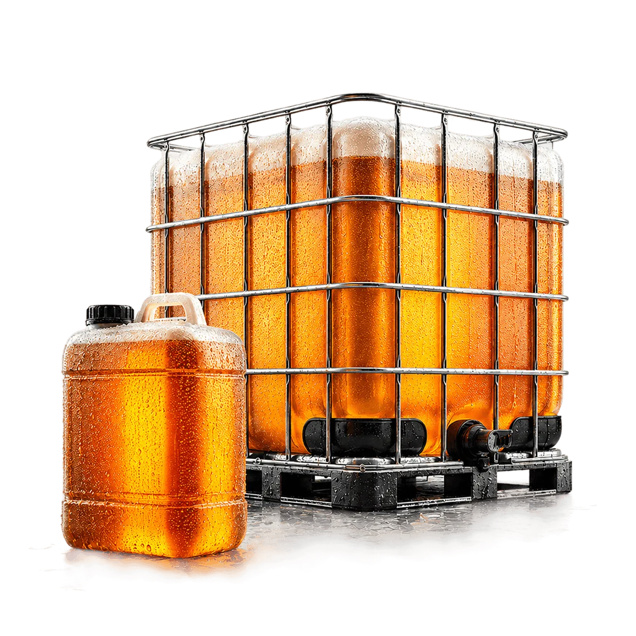 IBC-container en jerrycan gevuld met drank voor bulkverkoop.