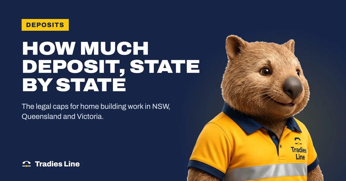Wombo, the Tradies Line office manager, next to the words How much deposit, state by state