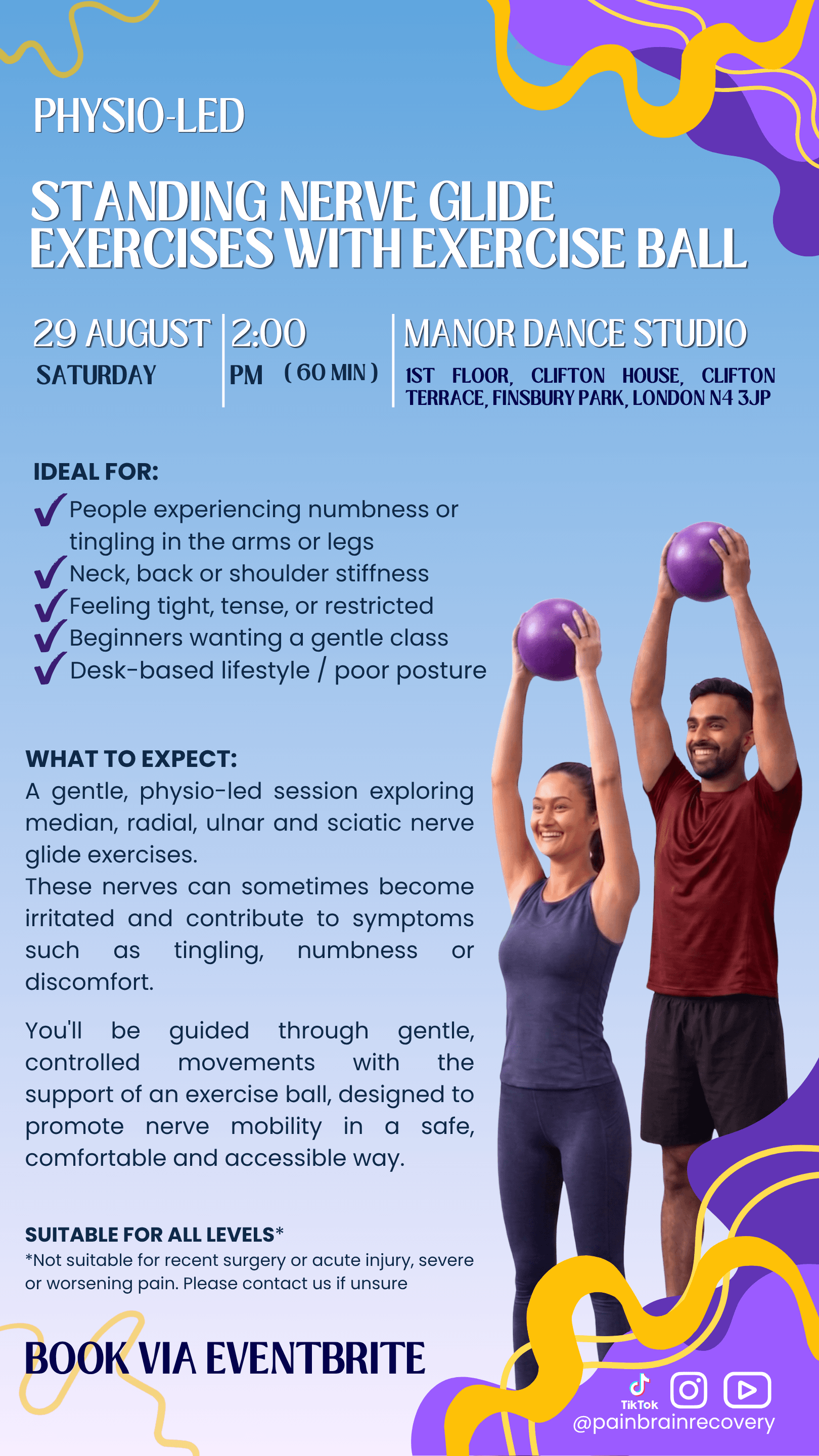 Physio-Led Standing Nerve Glide Exercises with Exercise Ball — Sat 29 August