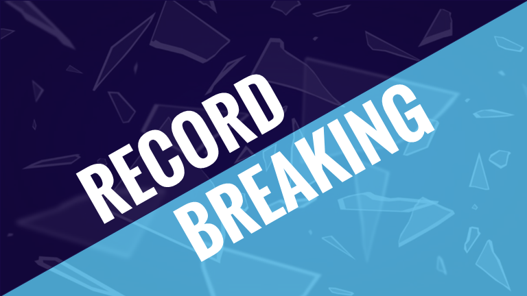Record Breaking text graphic over shattered glass