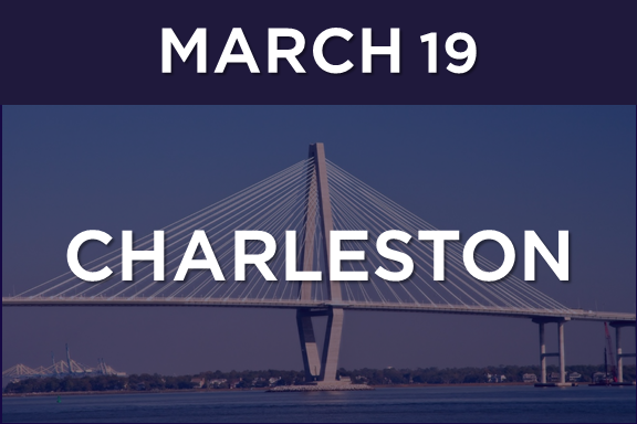 Charleston bridge with banner text March 19, Charleston