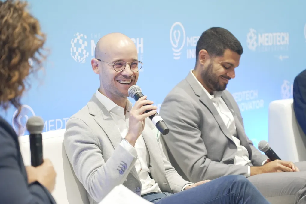 Andrew Ortega-Verdaguer of IntelliVasc speaking on a panel at The MedTech Conference