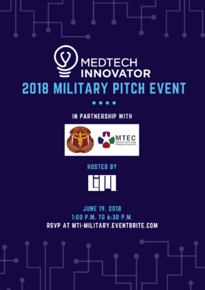 Flyer for the MedTech Innovator 2018 Military Pitch Event, June 19, 2018