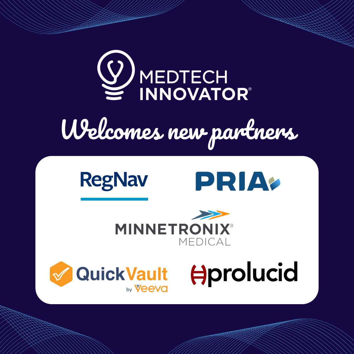 new mti partners regnav, pria, minnetronix, veeva and prolucid welcome graphic