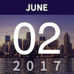 June 2, 2017 date graphic over a city skyline at dusk
