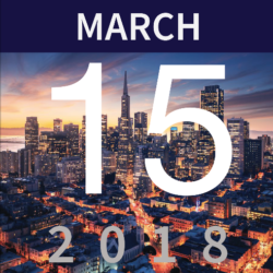 March 15, 2018 event date tile over the San Francisco skyline