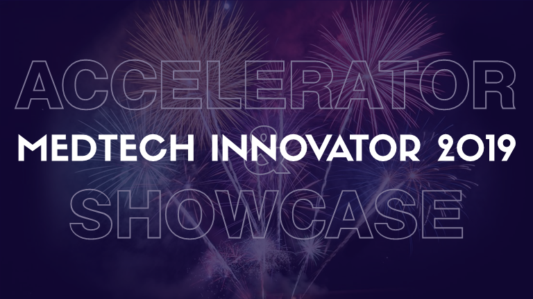 MedTech Innovator 2019 Accelerator & Showcase graphic over fireworks