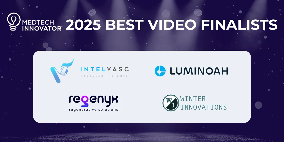 MedTech Innovator 2025 Best Video Finalists: IntelVasc, Luminoah, Regenyx and Winter Innovations.