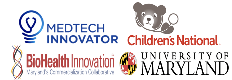 Logos of MedTech Innovator, Children's National, BioHealth Innovation and University of Maryland