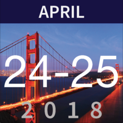 MedTech Innovator April 24-25, 2018 San Francisco pitch event graphic with Golden Gate Bridge
