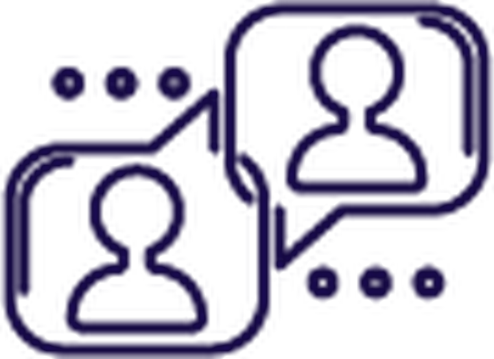 Icon of two speech bubbles with person silhouettes