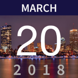 March 20, 2018 event date tile over the Boston skyline at night