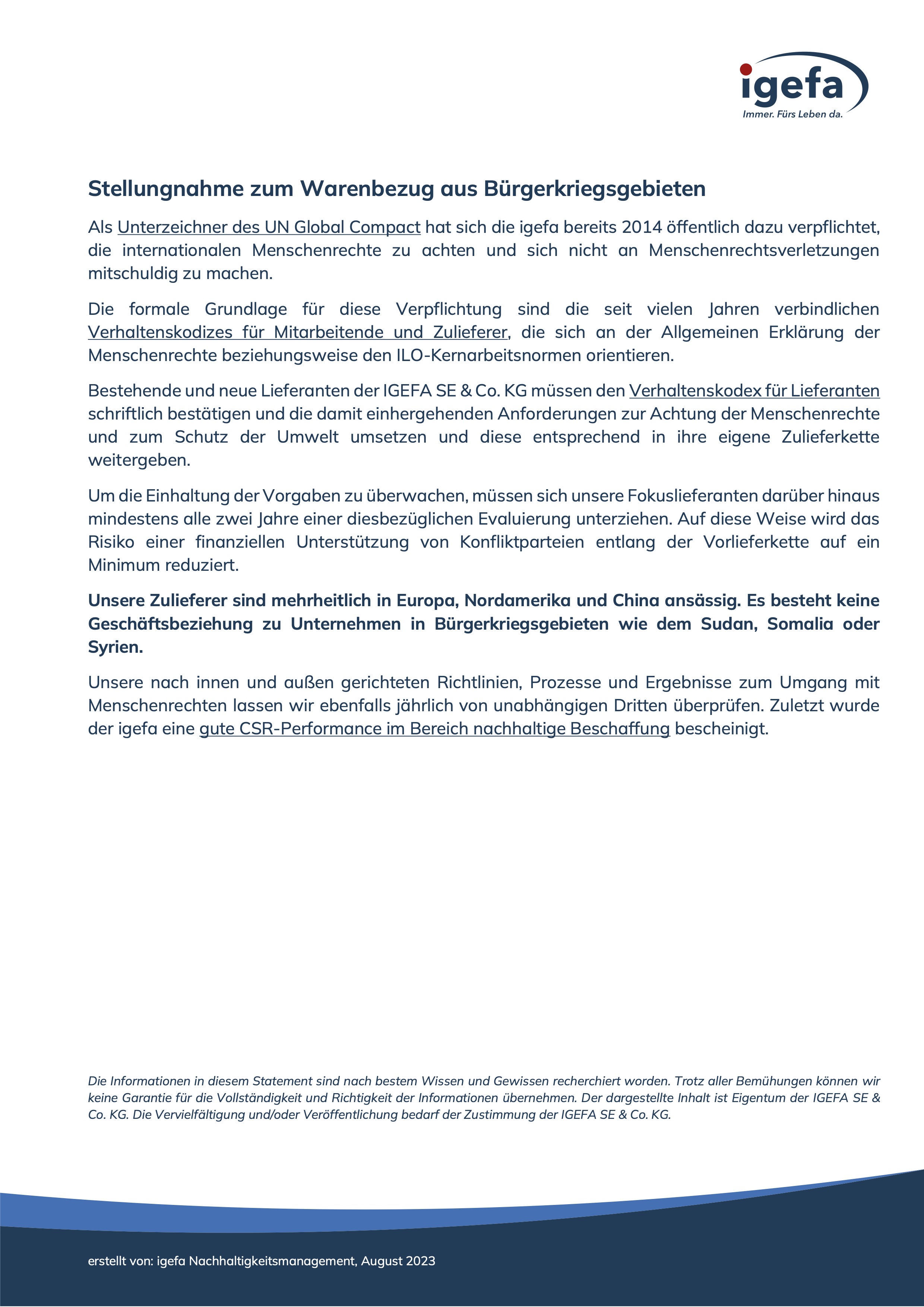 igefa Statement zum Lieferkettensorgfaltspflichtengesetz