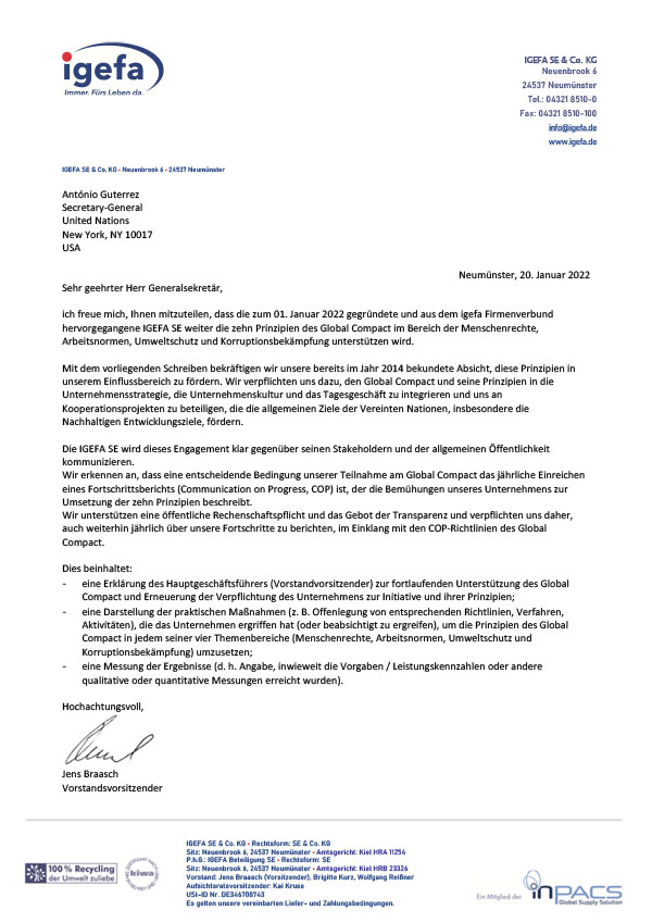 UN Global Compact Letter of Commitment