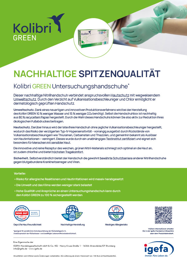 Flyer Kolibri GREEN mit Überschrift NACHHALTIGE SPITZENQUALITÄT