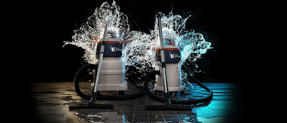 Zwei bluematic Nasssauger mit aufspritzendem Wasser