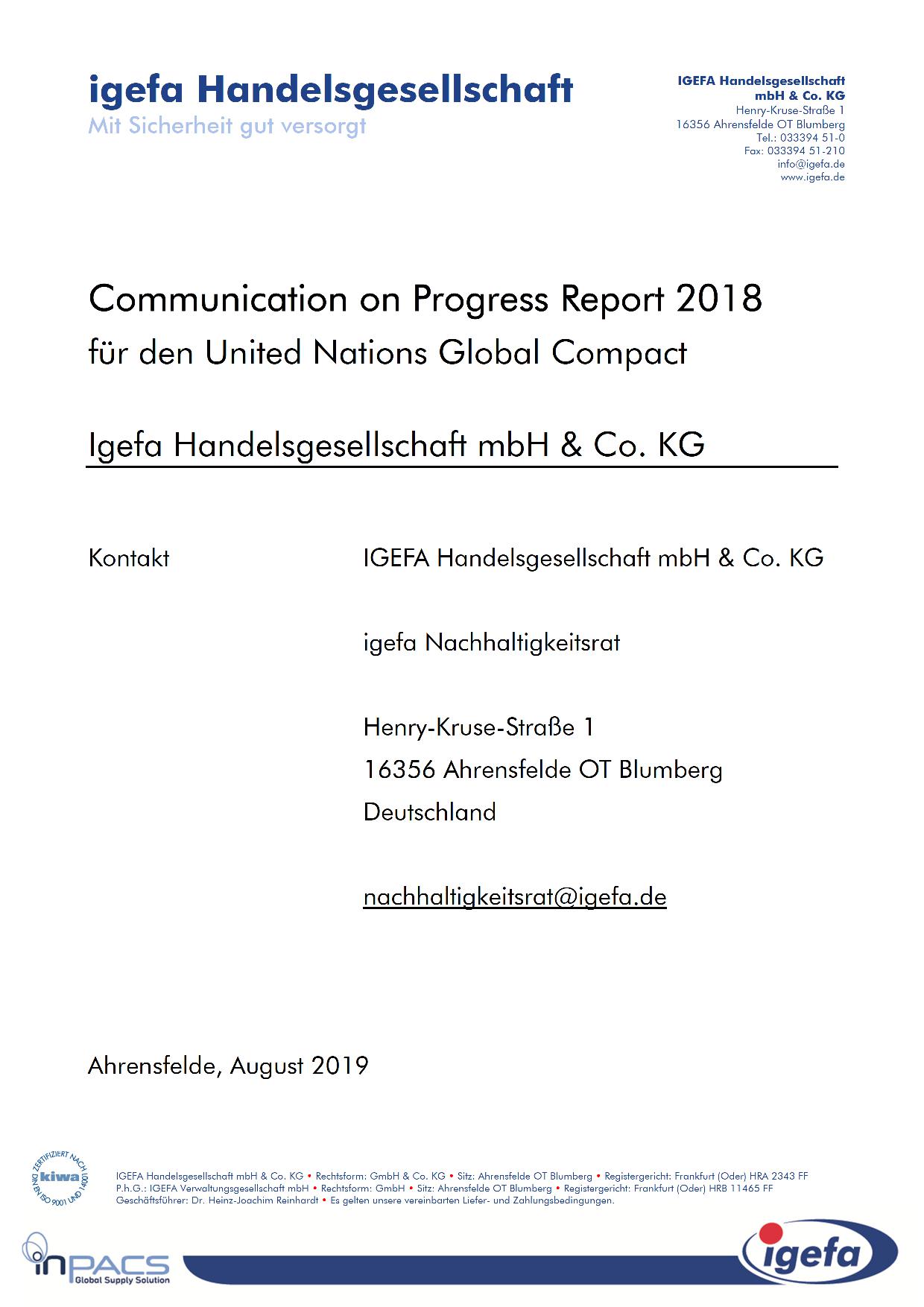 2018 Fortschrittsbericht zum UN Global Compact