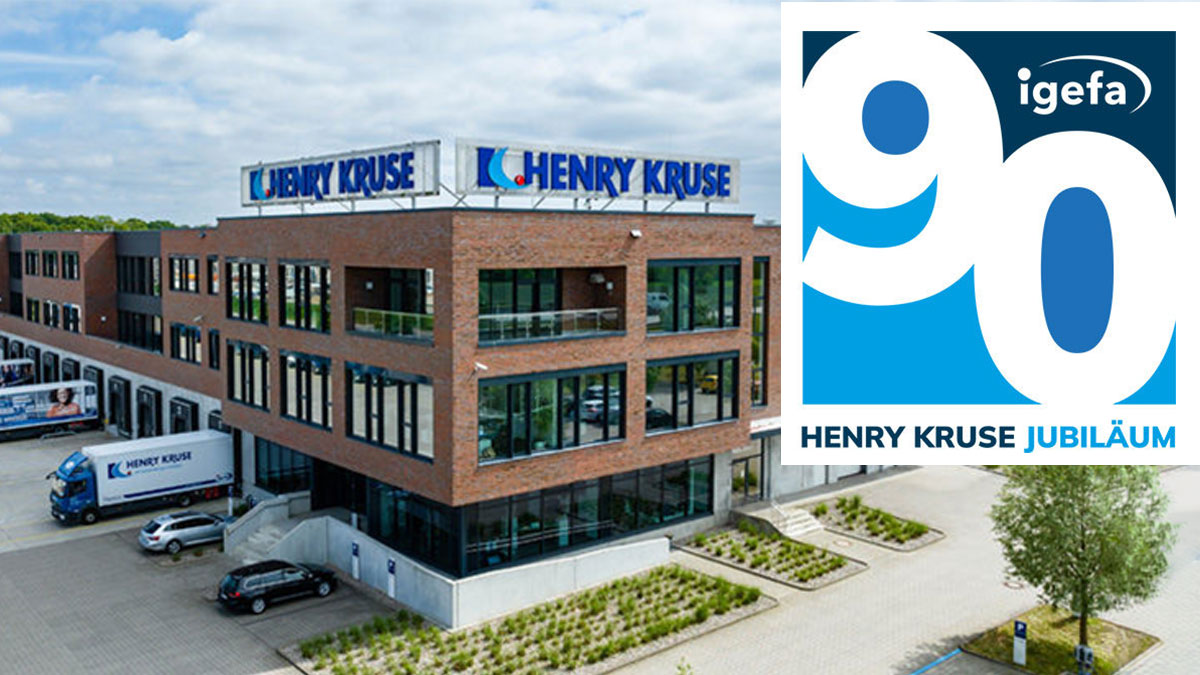 Firmengebäude Henry Kruse mit Jubiläumslogo 90 Jahre