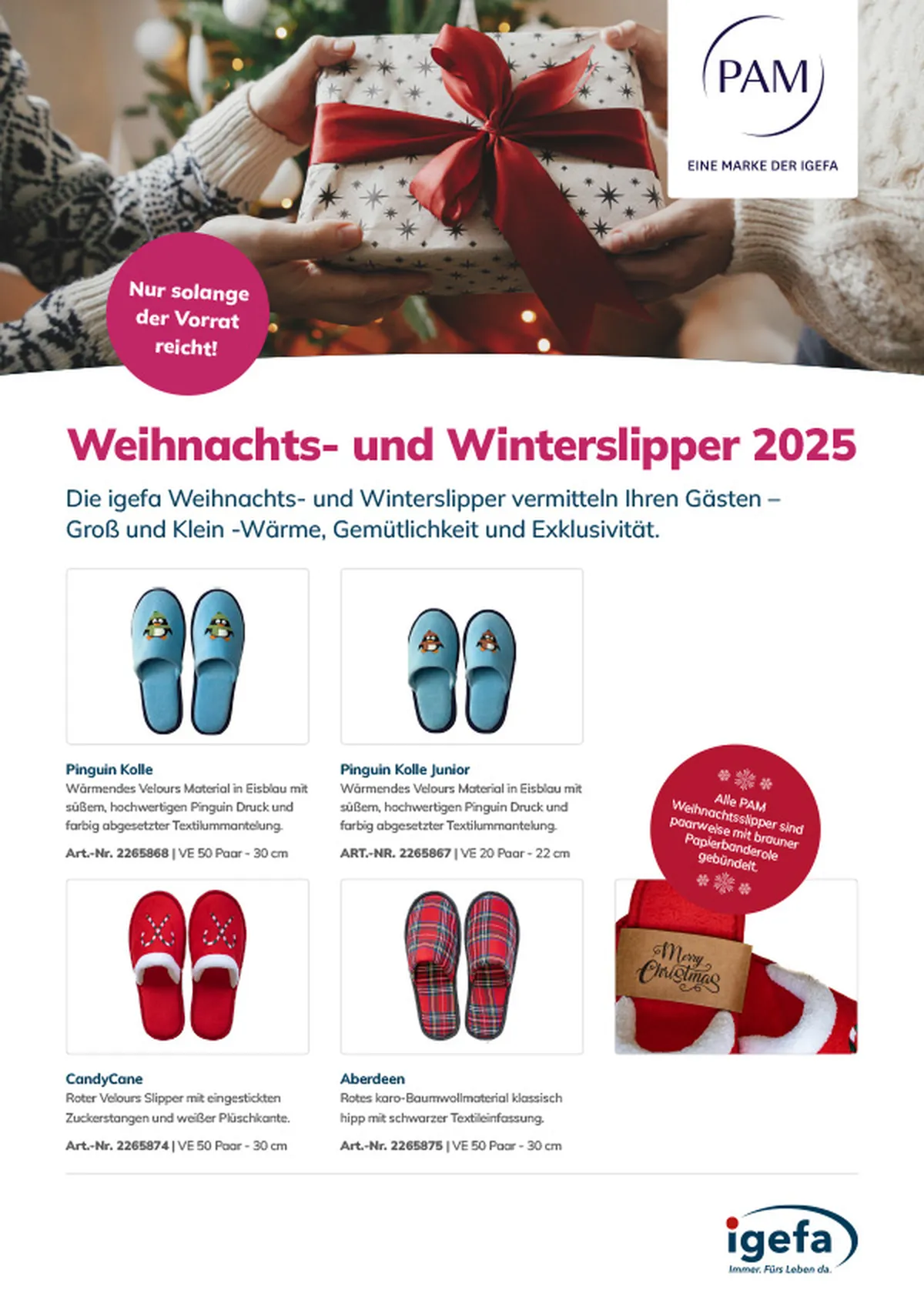 PAM-Flyer Weihnachts- und Winterslipper 2025 mit vier Slippermodellen