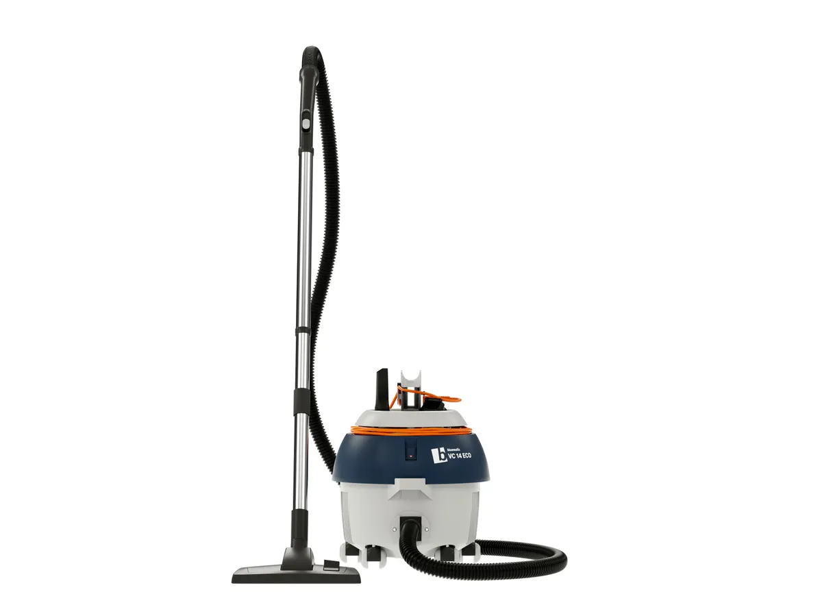 Trockensauger bluematic VC 14 ECO von vorn mit Saugrohr und Bodendüse