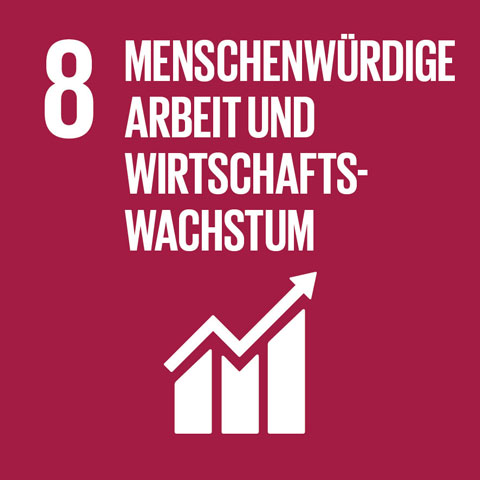 Logo Nachhaltigkeitsziel 8: Menschenwürdige Arbeit und Wirtschaftswachstum
