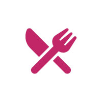 Piktogramm HoReCa: gekreuztes Messer und Gabel in Pink