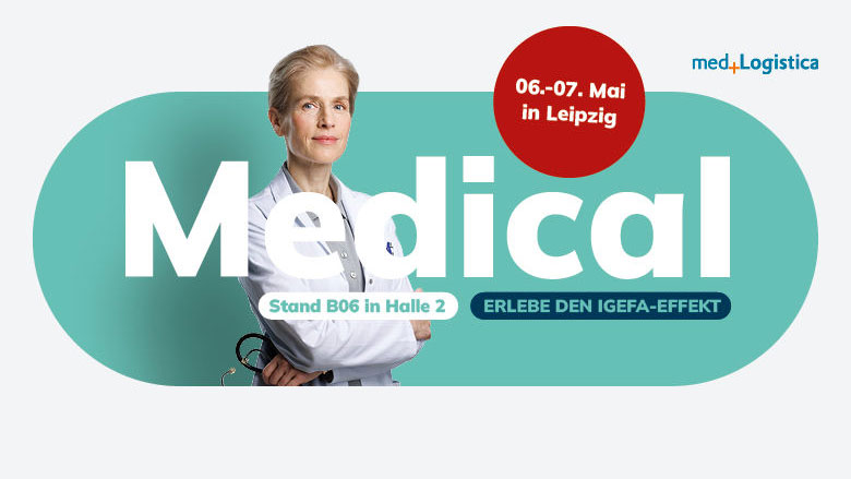 Ärztin im Kittel, Schriftzug Medical, medLogistica Leipzig
