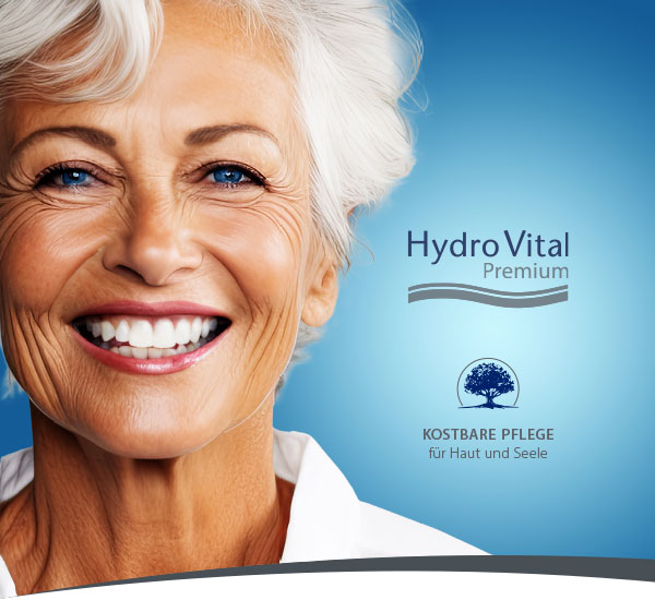 Broschürentitel Hydro Vital Premium mit lächelnder Seniorin
