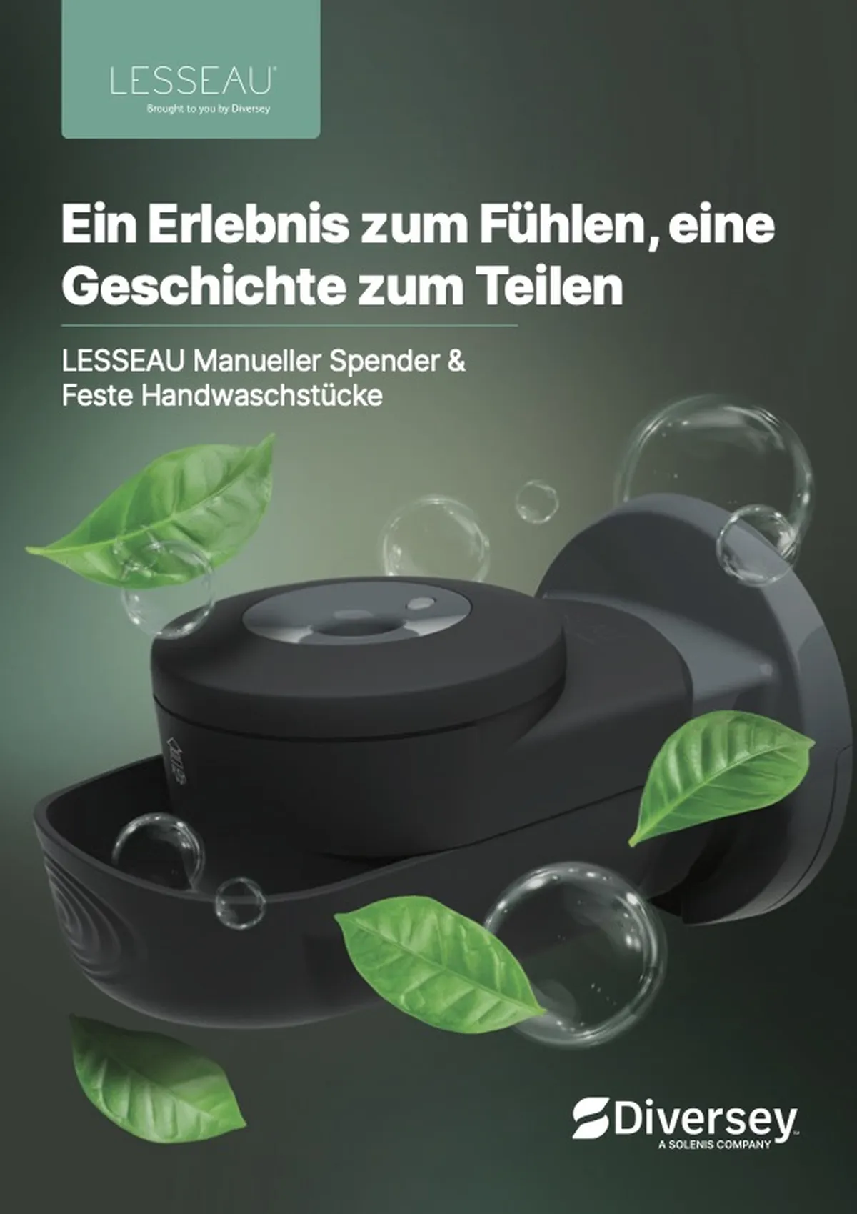 Anzeige Lesseau Handwaschspender mit Blättern und Seifenblasen