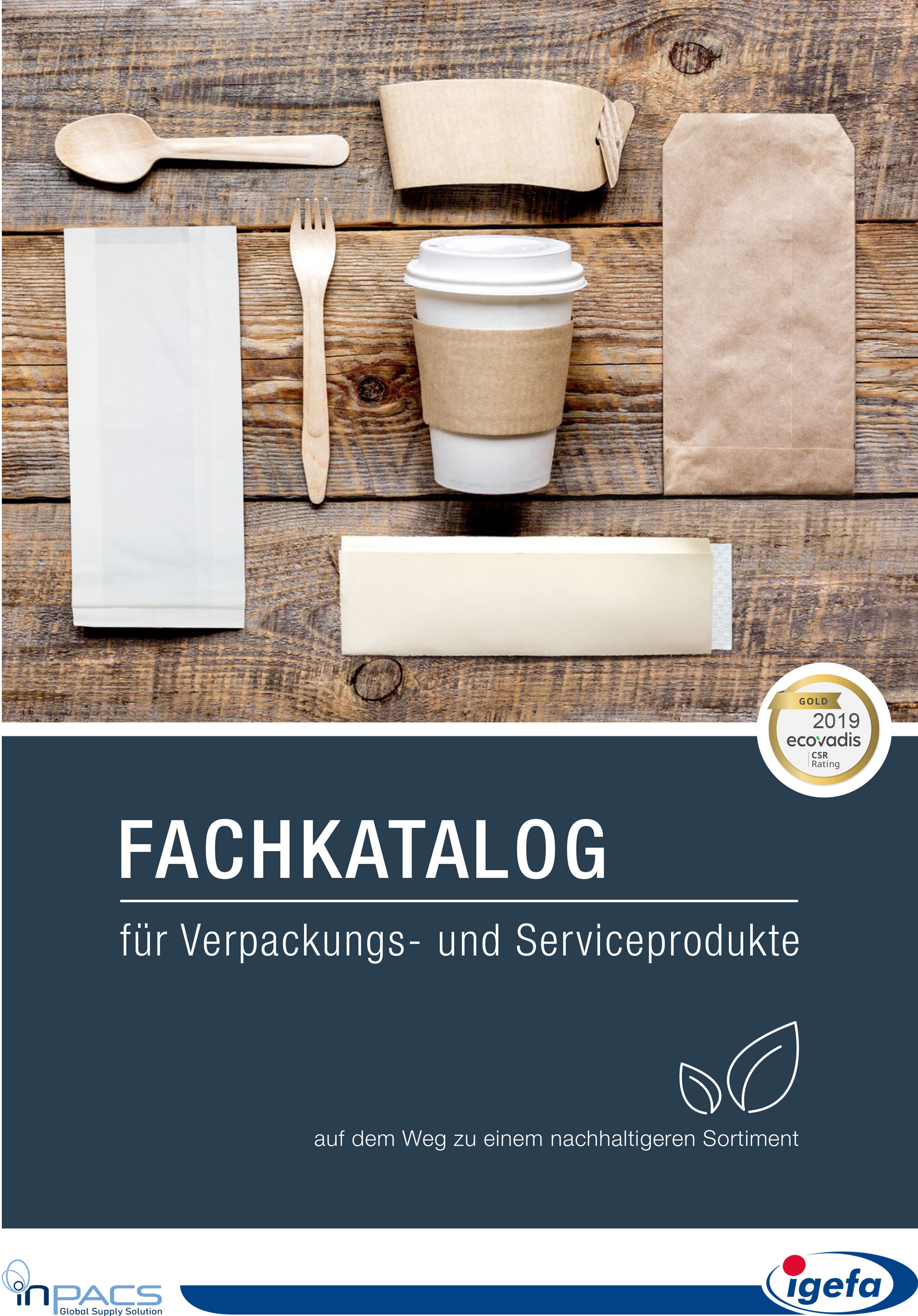 Fachkatalog Verpackungs- und Serviceprodukte, Einweggeschirr auf Holztisch