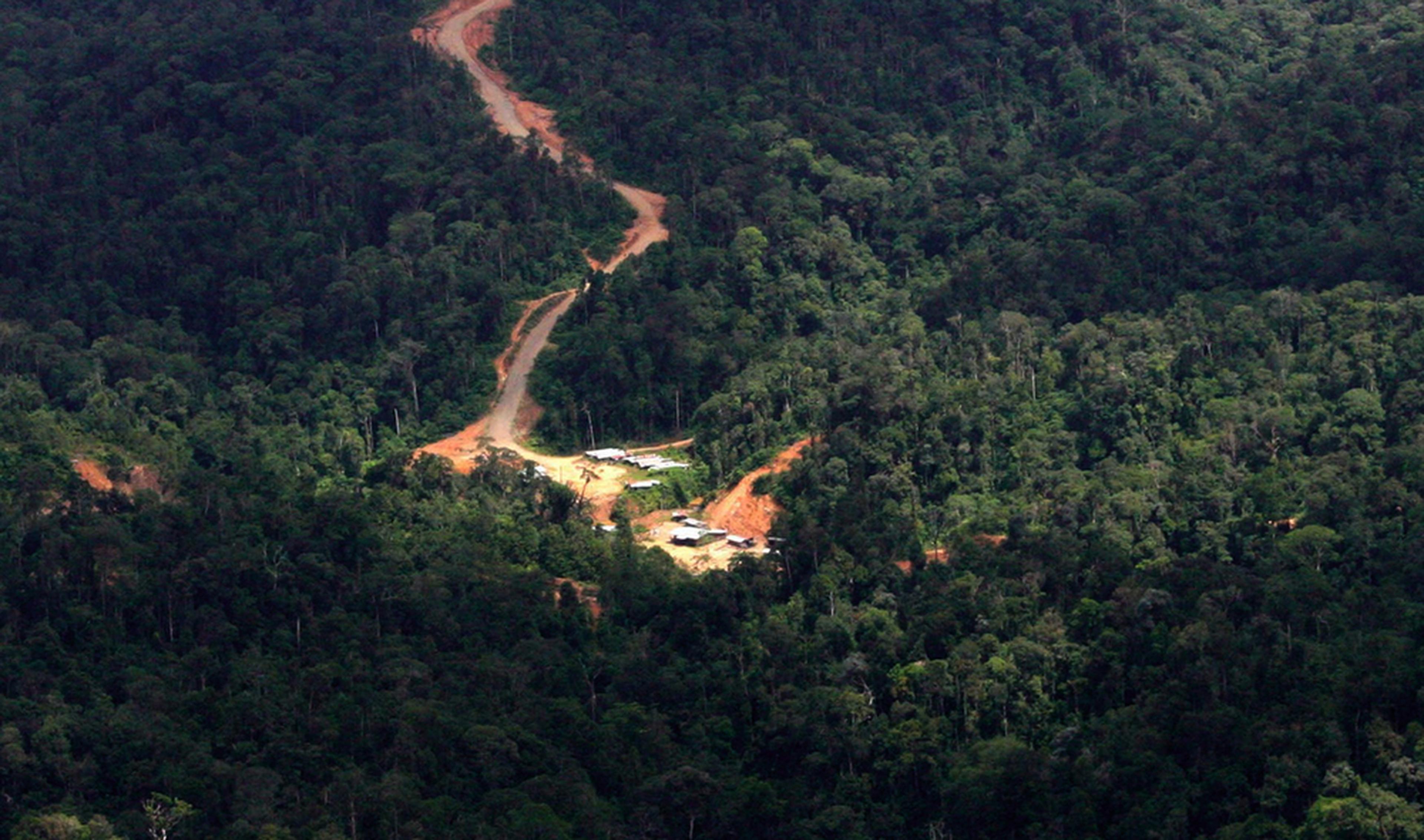 Illegale ontbossing kamp, Betung Kerihun National park, West Kalimantan, Indonesië