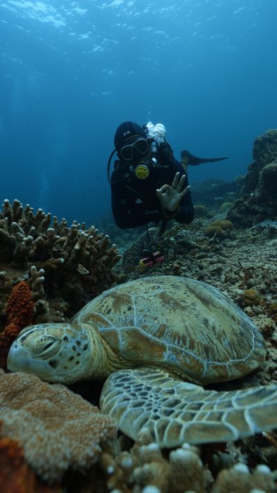 Ricky met slapende zeeschildpad