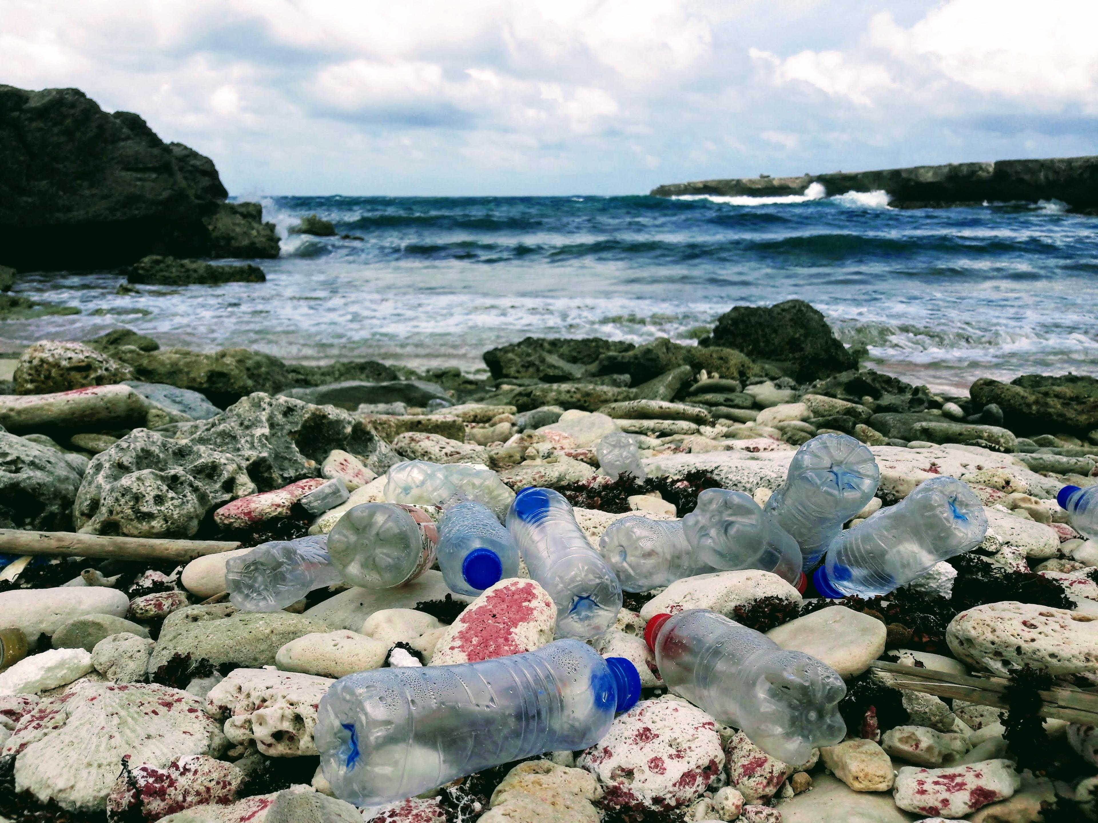 Aantal aangespoelde plastic flessen