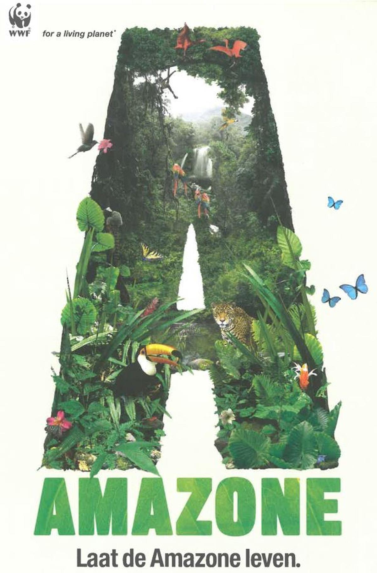 WWF kaart Amazone met de tekst 'Laat de Amazone leven'