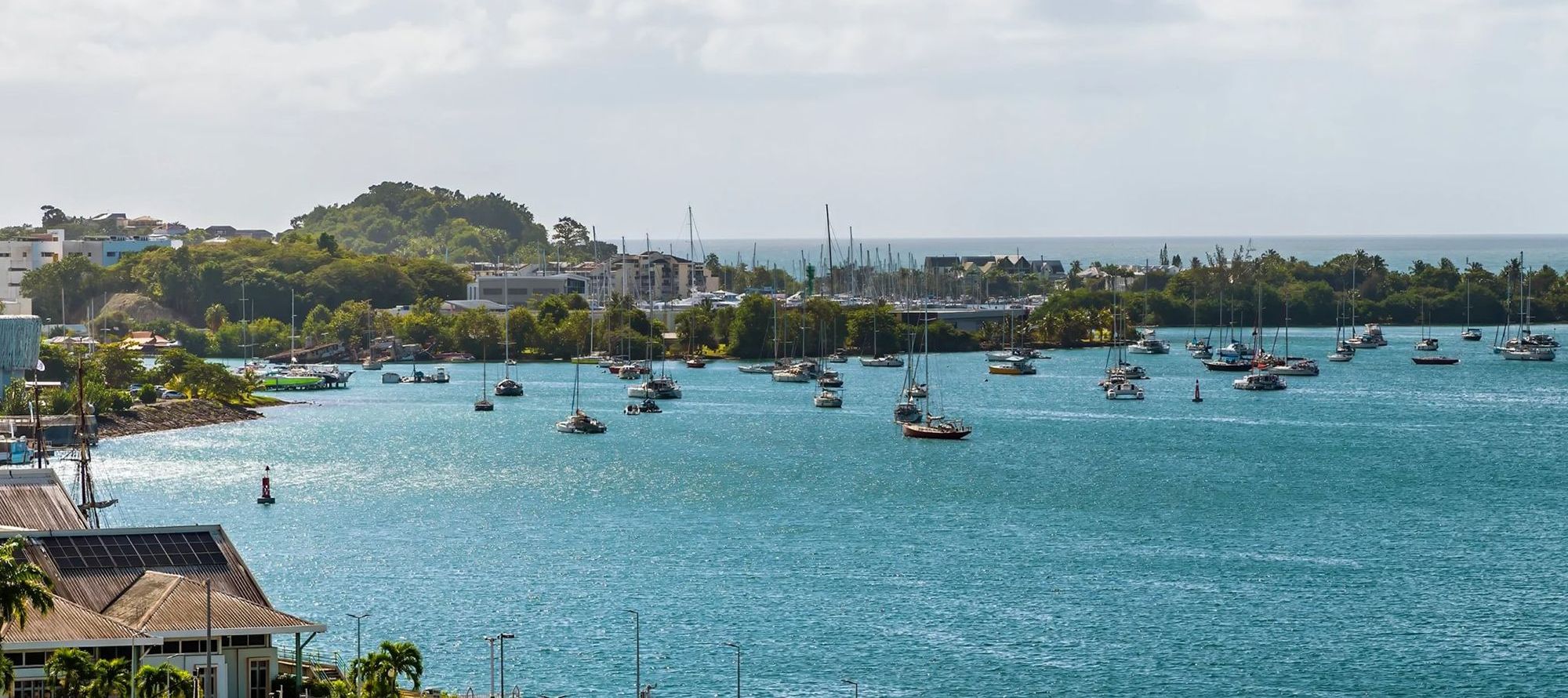 A view over a marina in Pointe a Pitre from the cruise terminal in Guadeloupe on a bright morning