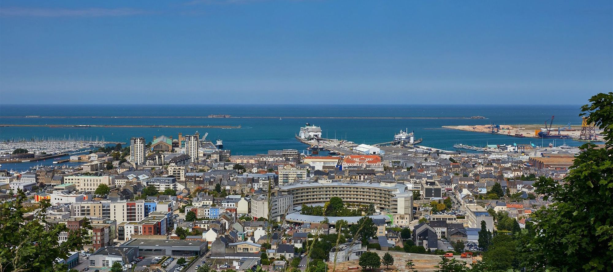 Aerial view of Cherbourg city and harbour