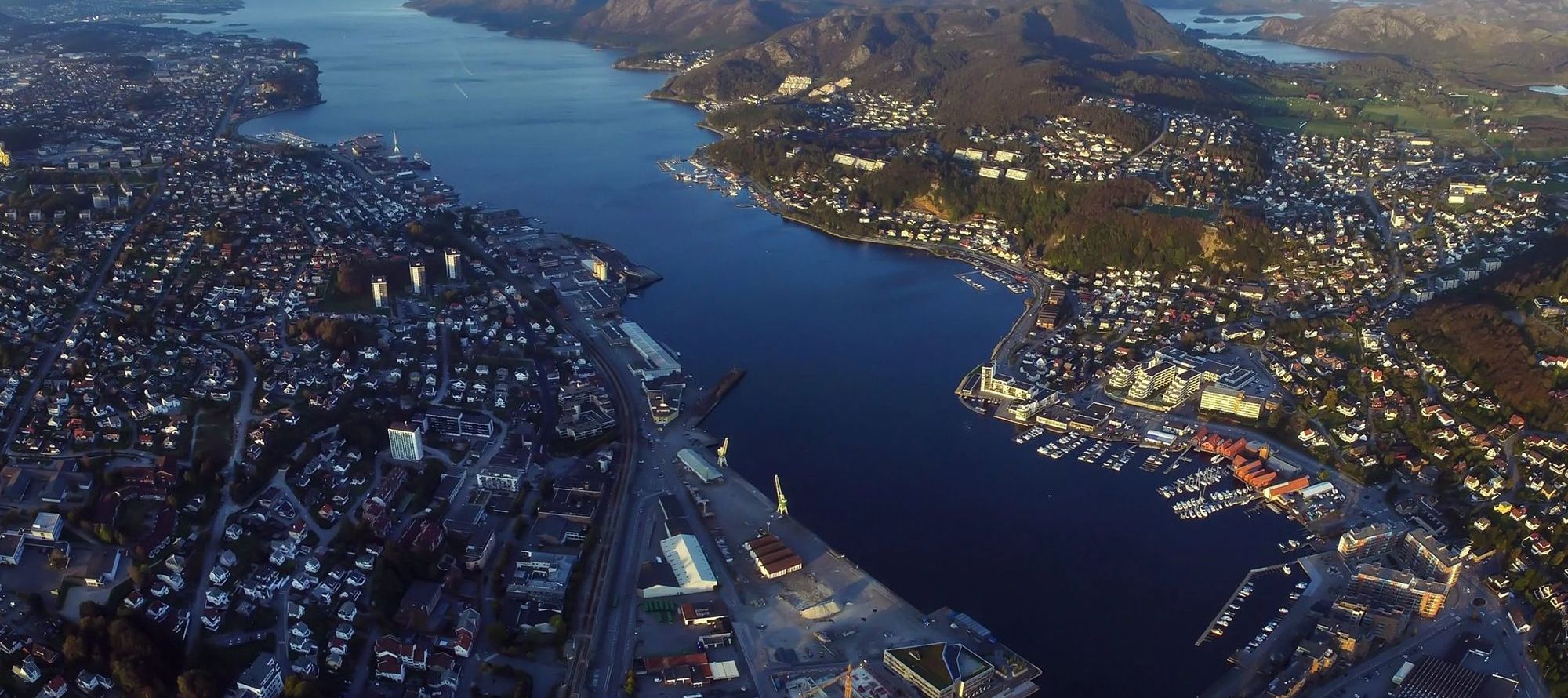 Sandnes, Norway, an evening city view from above