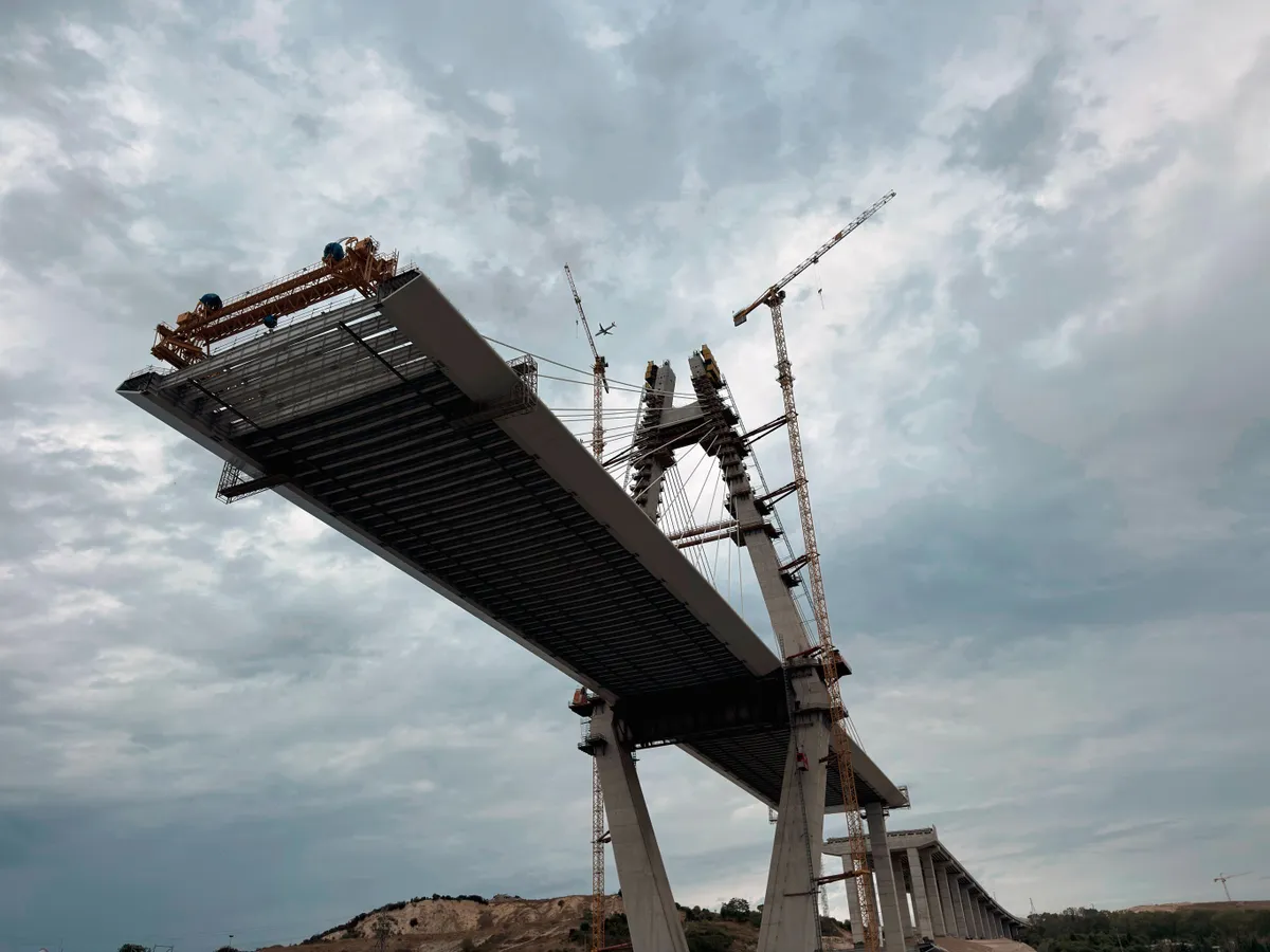 Construction work on a bridge.