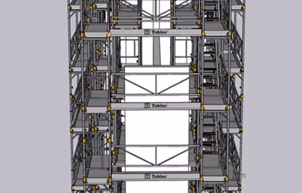 3D-Rendering einer Fassaden-Elevation mit Verankerungspunkten
